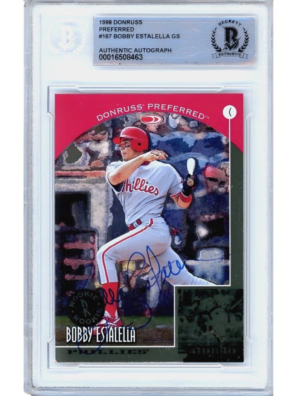 Bobby Estalella Signed 1999 Donruss Preferred #167 Phillies Beckett BAS Slabbed